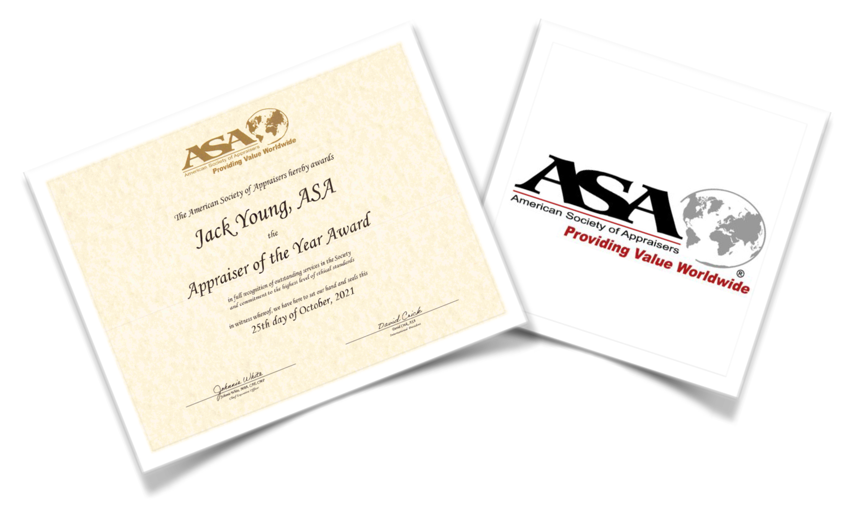 Appraiser of the Year award and ASA logo